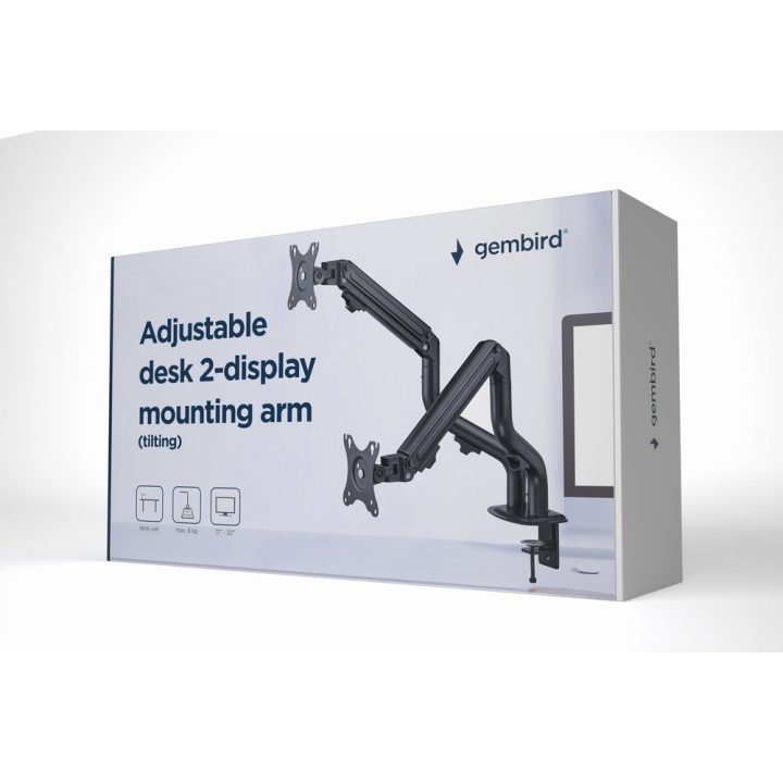 Gembird MA-DA2-02 Adjustable desk 2-display mounting arm (tilting) 17”-32” up to 8 kg