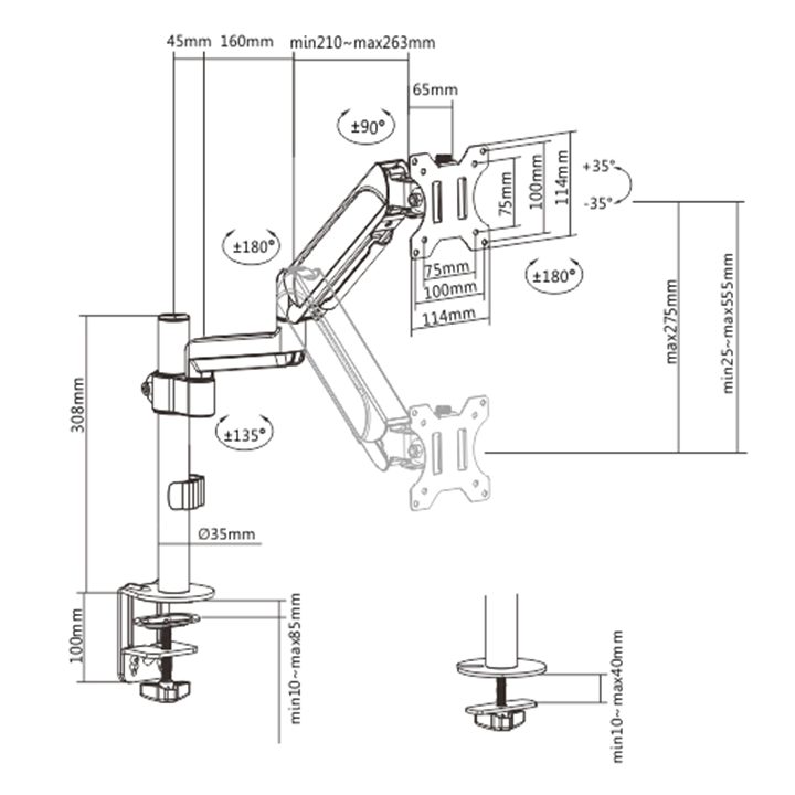Gembird MA-DA1P-01 Adjustable desk display mounting arm 17”-32” up to 9 kg