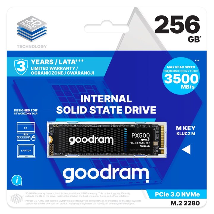 Goodram PX500 GEN.3 SSDPR-PX500-256-80-G3 unità SSD interna 256 GB M.2 PCI Express 3.0 NVMe 3D NAND