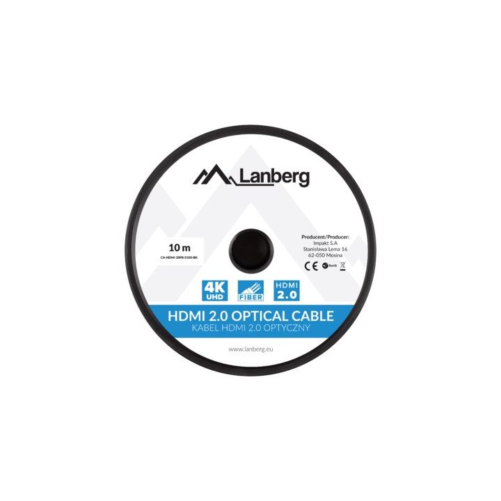 LANBERG HDMI CABLE M/M V2.0 10M OPTICAL AOC BLACK CA-HDMI-20FB-0100-BK