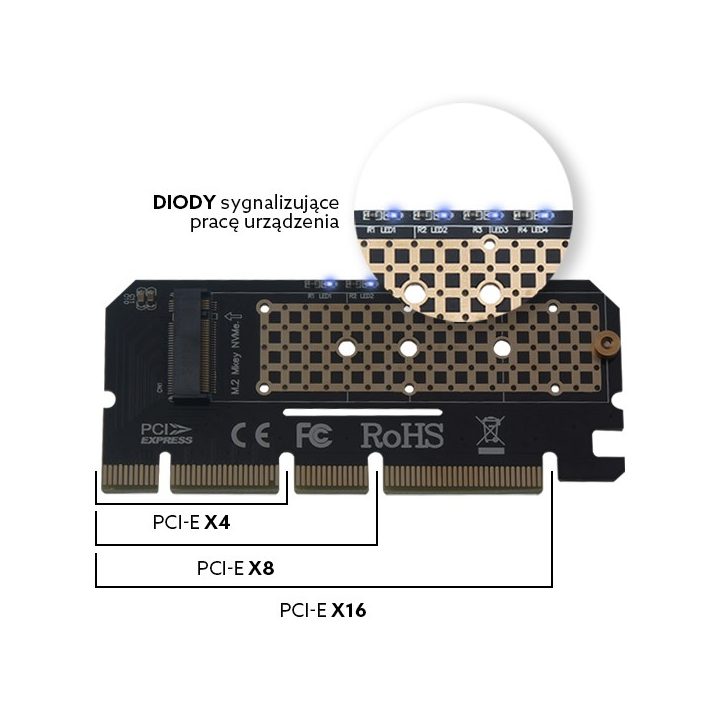 Expansion card adapter M.2 NVMe M-Key PCI-E Savio AK-41