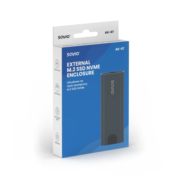 Savio M.2 SSD NVMe external drive enclosure USB-C 3.1 AK-67 grey