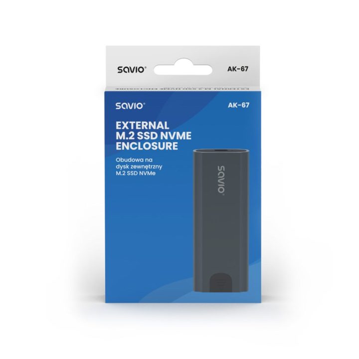 Savio M.2 SSD NVMe external drive enclosure USB-C 3.1 AK-67 grey