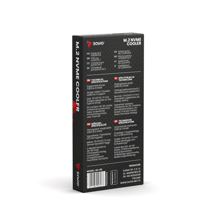 SAVIO Cooling for M.2 NVME 2280 drives AK-60 Black