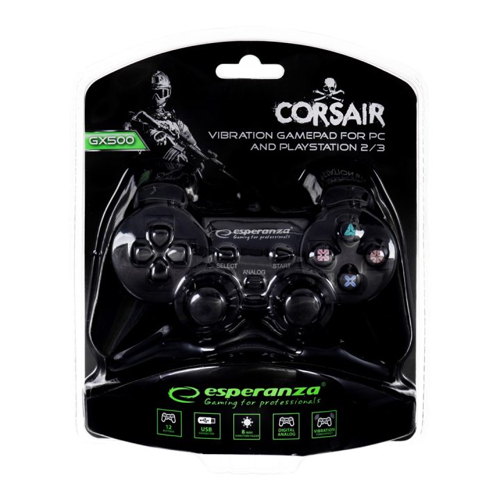 Esperanza EG106 joystick controller gaming PC Playstation 2 Playstation 3 analogico/digitale USB 2.0 nero