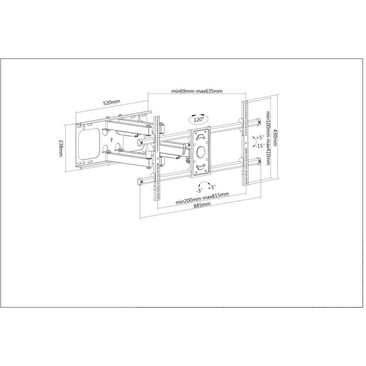 Manhattan TV Supporto monitor parete movimento completo 1 schermo Dimensioni schermo: 37-75 nero VESA 200x200 a 800x400mm Max 75