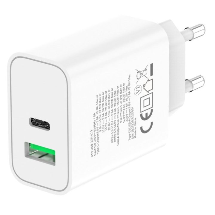 Techly IPW-USB-30WACG caricabatterie dispositivi mobili Universal Bianco AC Ricarica rapida Da interno