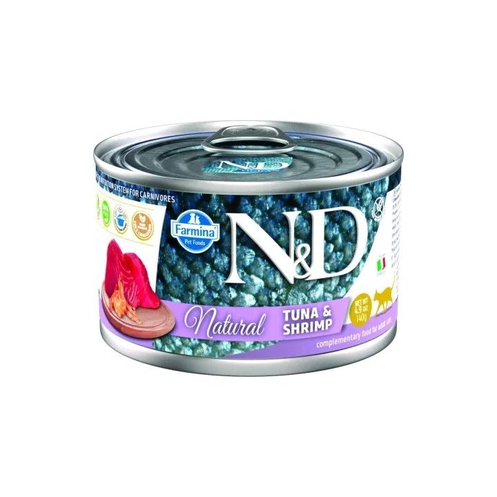 FARMINA N&D Cibo umido per gatti naturale tonno e gamberetto - 140 g