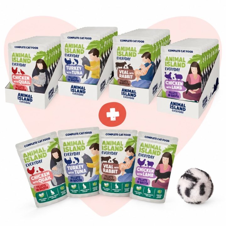 ANIMAL ISLAND Love Box Filetti in Brodo Scatola + Giocattolo - cibo umido gatti - 48x85g