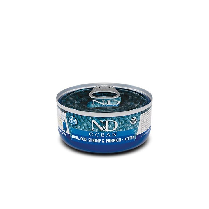 FARMINA N&D Ocean Kitten Tonno Merluzzo Gamberetto & Zucca – cibo umido per gattini – 70g