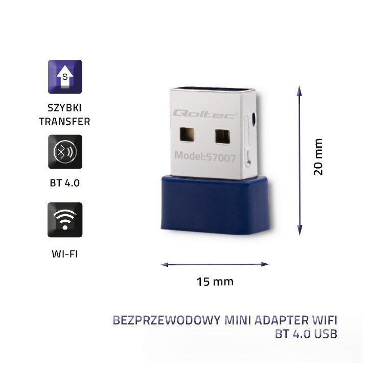 Qoltec 57007 adattatore mini wireless Bluetooth USB WiFi
