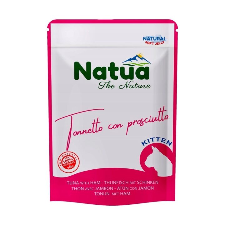 Natua Natural tonno con prosciutto cibo umido per gattini 70g