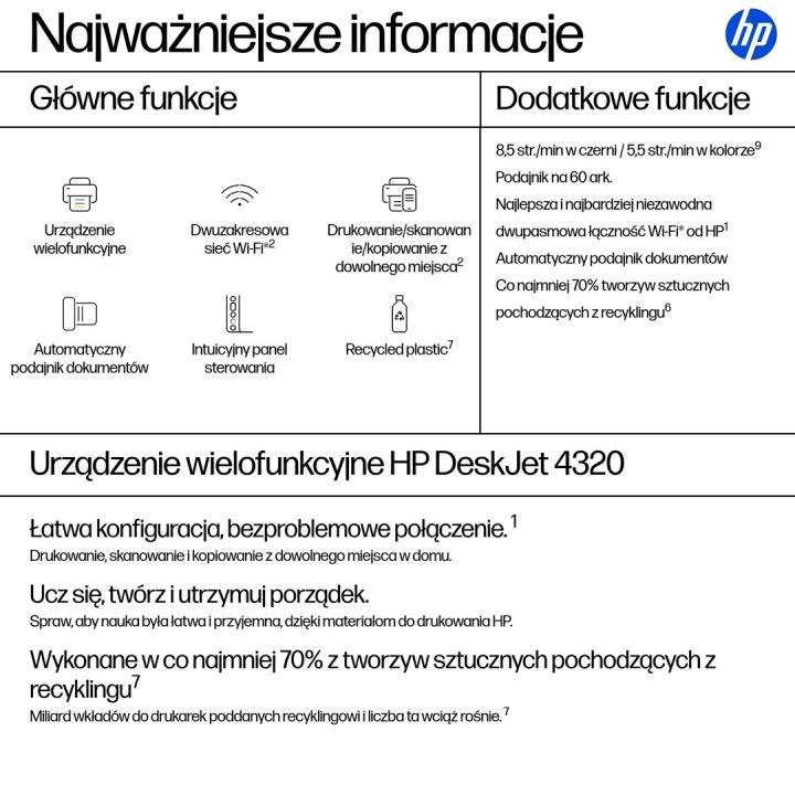 HP DeskJet 4320 Stampante Multifunzione colore wireless Instant Ink