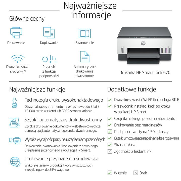HP Smart Tank 670 Multifunzione Thermal inkjet A4 4800 x 1200 DPI 12 ppm Wi-Fi