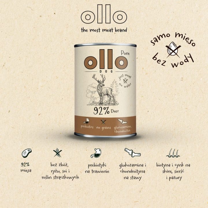 OLLO Pure Cervo – cibo umido per cani – 850 g