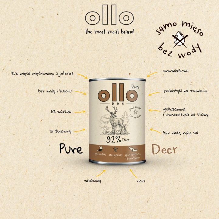 OLLO Pure Cervo – cibo umido per cani – 850 g