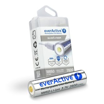 Batteria everActive 18650 3.7V Li-ion 2600mAh micro USB con protezione BOX