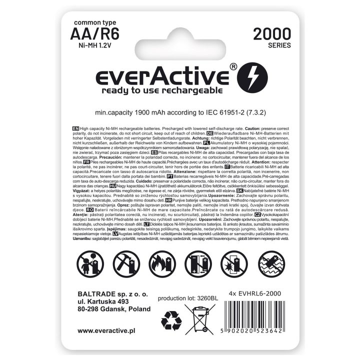 Batterie ricaricabili everActive Ni-MH R6 AA 2000 mAh Silver Line
