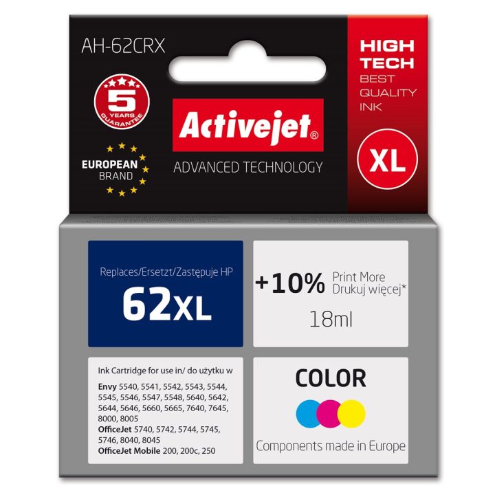 Activejet AH-62CRX inchiostro (sostitutivo per HP 62XL C2P07AE Premium 18 ml a colori)