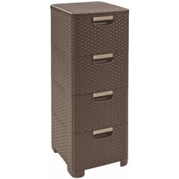 CURVER Rattan 209906 Storage Unit with 4 × 14 L Drawers Dark Brown