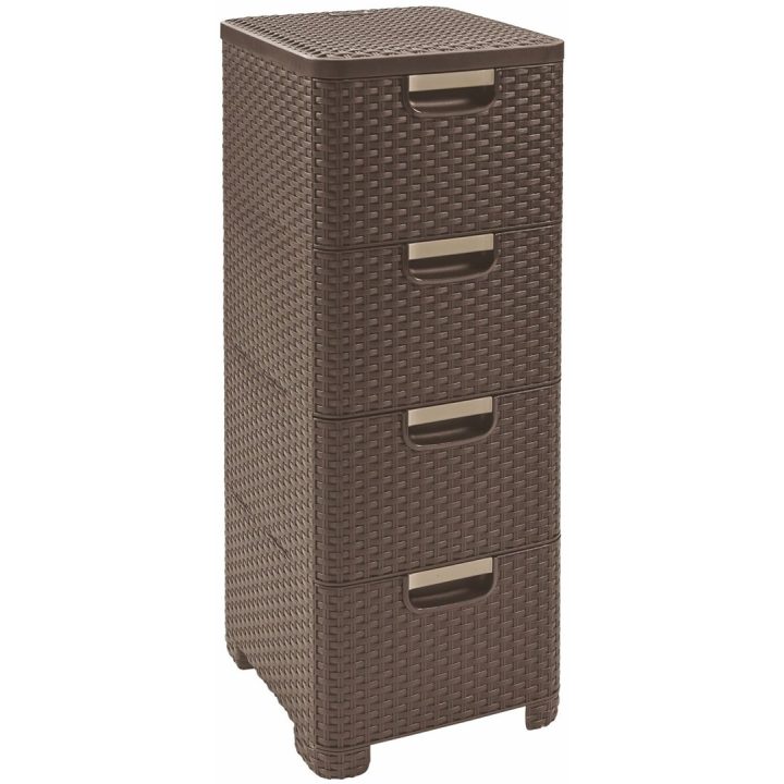 CURVER Rattan 209906 Storage Unit with 4 × 14 L Drawers Dark Brown