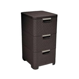 CURVER Rattan 206313 Storage Unit with 3 × 14 L Drawers Dark Brown