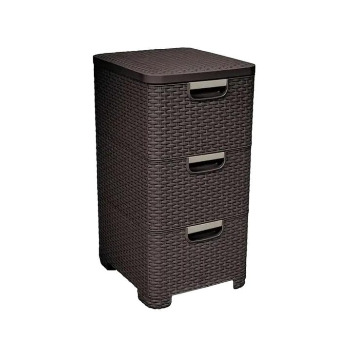 CURVER Rattan 206313 Storage Unit with 3 × 14 L Drawers Dark Brown