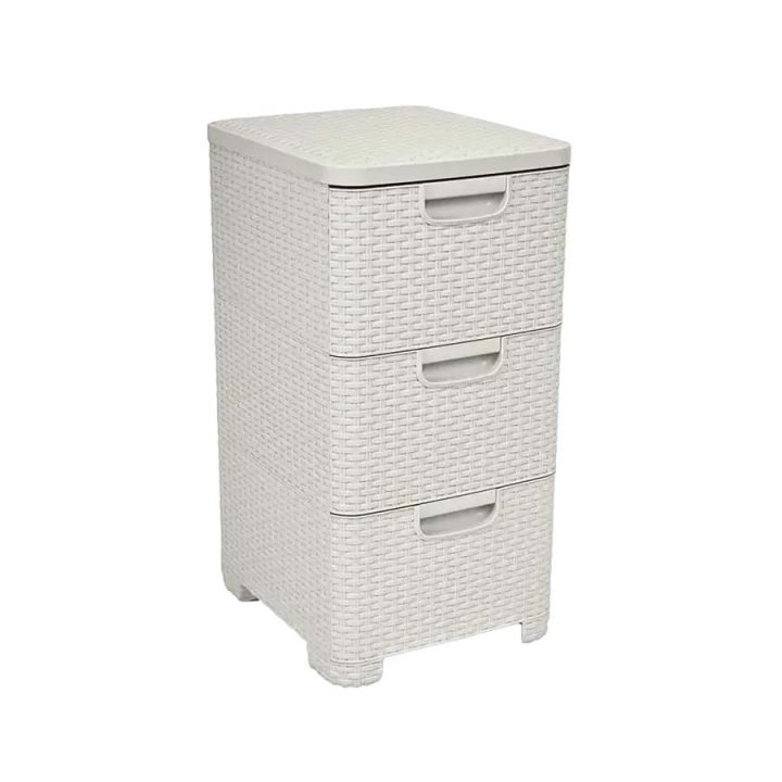 CURVER Rattan 206314 Storage Unit with 3 × 14 L Drawers Cream