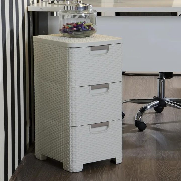 CURVER Rattan 206314 Storage Unit with 3 × 14 L Drawers Cream