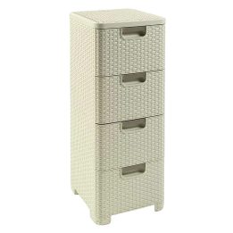 CURVER Rattan 209907 Storage Unit with 4 × 14 L Drawers Cream