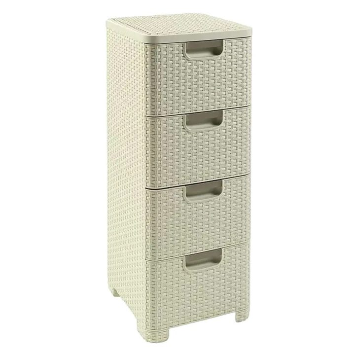 CURVER Rattan 209907 Storage Unit with 4 × 14 L Drawers Cream