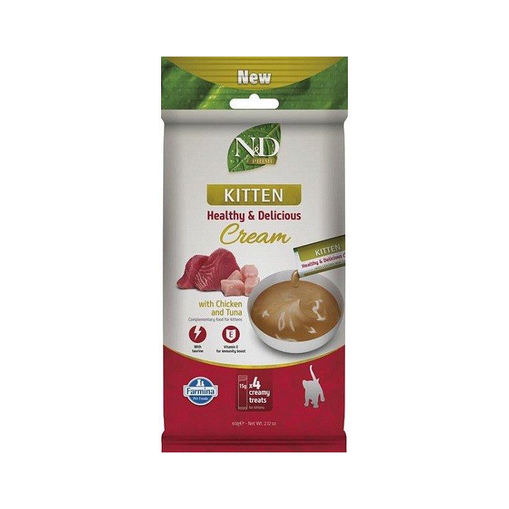 FARMINA N&D Prime Cat Cream con pollo & tonno kitten box – snack per gattini – 4x15g