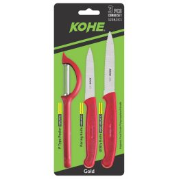 KOHE Set 3 Coltelli con Pelapatate Colori Assortiti