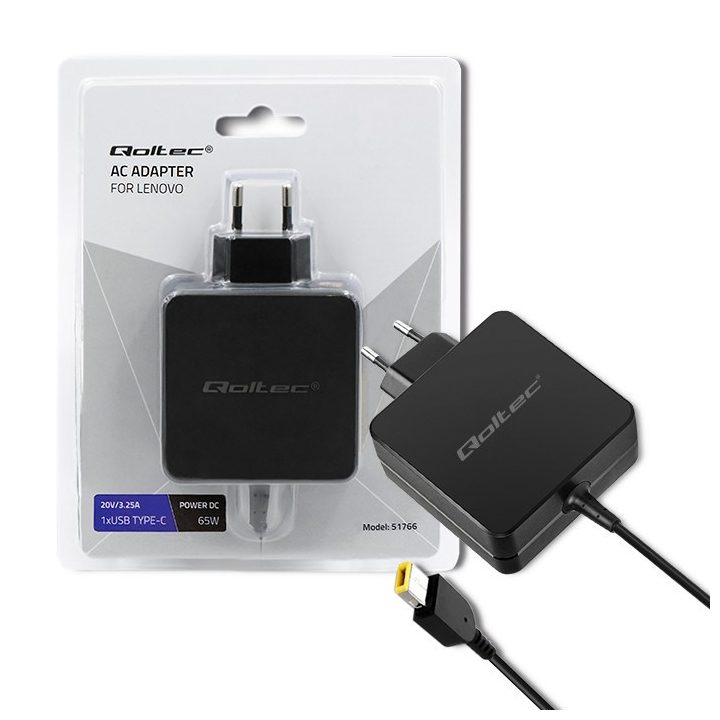 Qoltec 51766 Alimentatore per Lenovo 65W | 20V |3.25A | Slim tip+pin