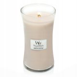 Candela profumata grande WOODWICK vaniglia e sale marino con stoppino in legno 1 pezzo