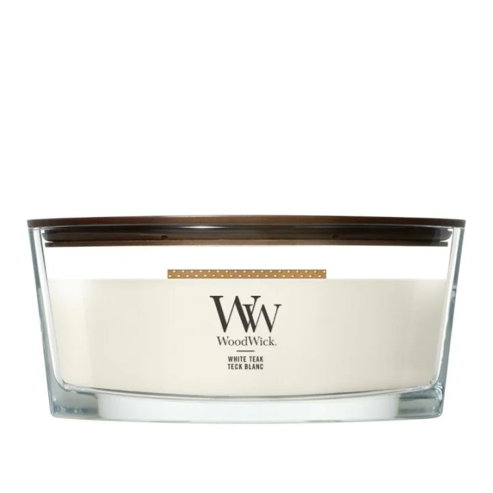 Candela profumata Ellipse WOODWICK teak bianco 1 pezzo