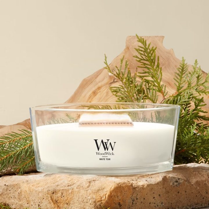 Candela profumata Ellipse WOODWICK teak bianco 1 pezzo