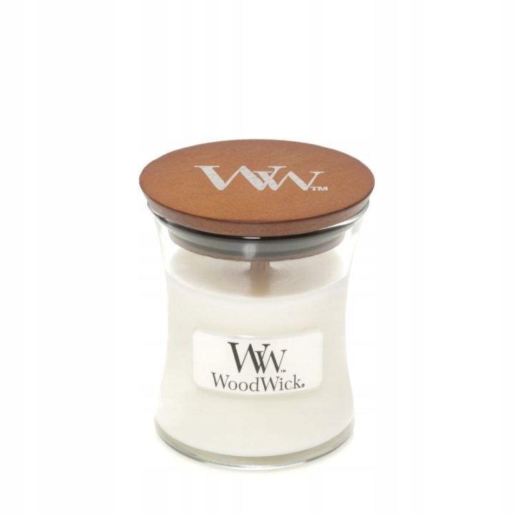 Candela profumata piccola WOODWICK teak bianco 85 g 1 pezzo