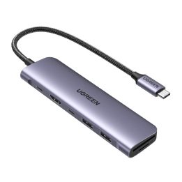 Ugreen CM195 adattatore 6-in-1 USB-C – lettore di schede HDMI / 2× USB-A 3.0 / USB-C PD / SD / TF – grigio