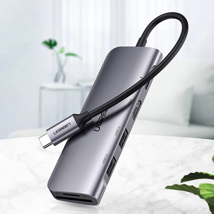 Ugreen CM195 adattatore 6-in-1 USB-C – lettore di schede HDMI / 2× USB-A 3.0 / USB-C PD / SD / TF – grigio