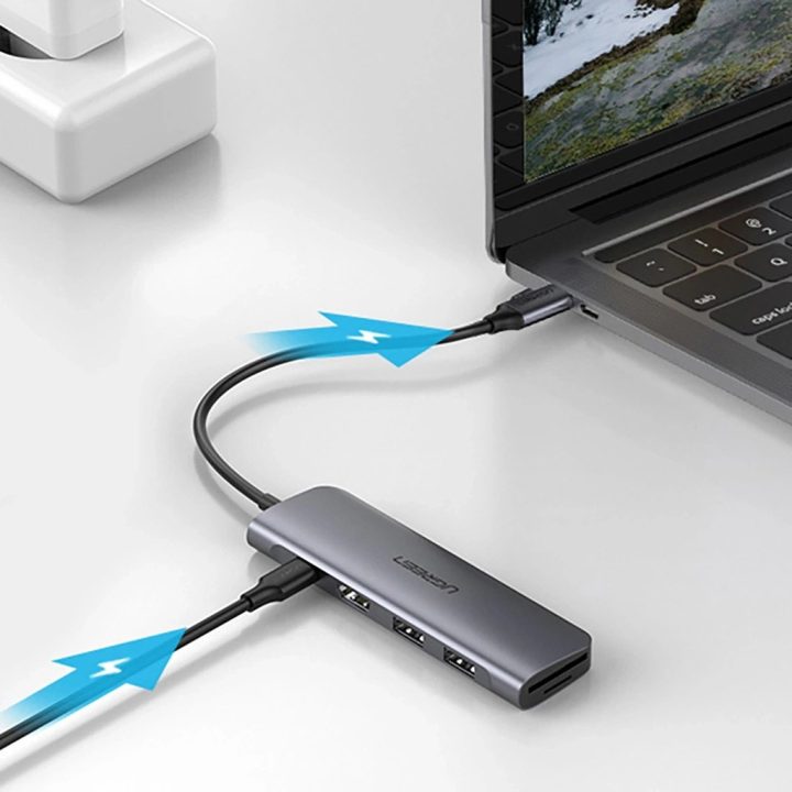 Ugreen CM195 adattatore 6-in-1 USB-C – lettore di schede HDMI / 2× USB-A 3.0 / USB-C PD / SD / TF – grigio