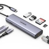 Adattatore Ugreen CM512 90568 USB-C – lettore schede 2× USB-A 3.0 / HDMI / RJ45 / SD e TF / USB-C PD 100 W grigio