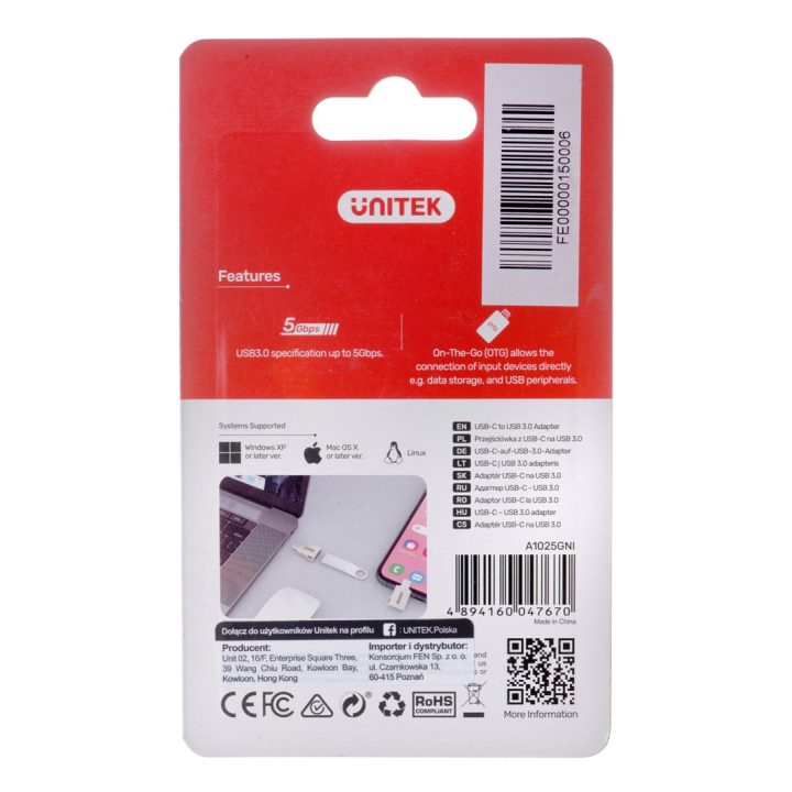 UNITEK ADATTATORE USB-C-USB-A 3.1 GEN1 M/F A1025GNI