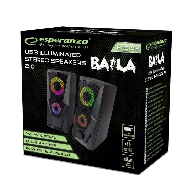 Esperanza EGS103 Altoparlanti 2.0 LED neri 6W