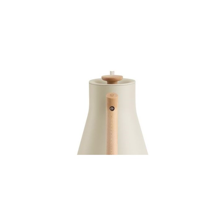 Fellow Stagg EKG PRO 900ml electric kettle in sesame beige with a wooden handle