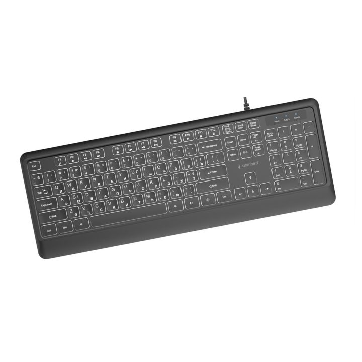 Gembird KB-UML-04-CYRL Tastiera slim cablata retroilluminata nera layout cirillico