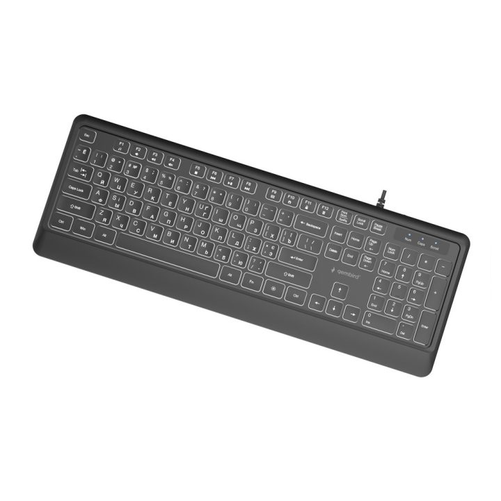 Gembird KB-UML-04-CYRL Tastiera slim cablata retroilluminata nera layout cirillico