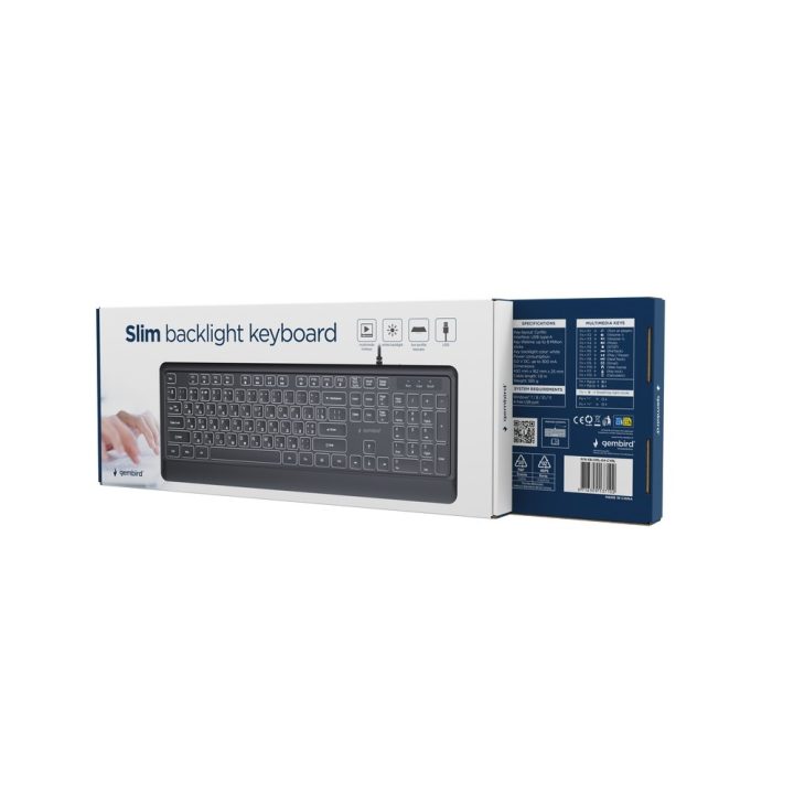 Gembird KB-UML-04-CYRL Tastiera slim cablata retroilluminata nera layout cirillico