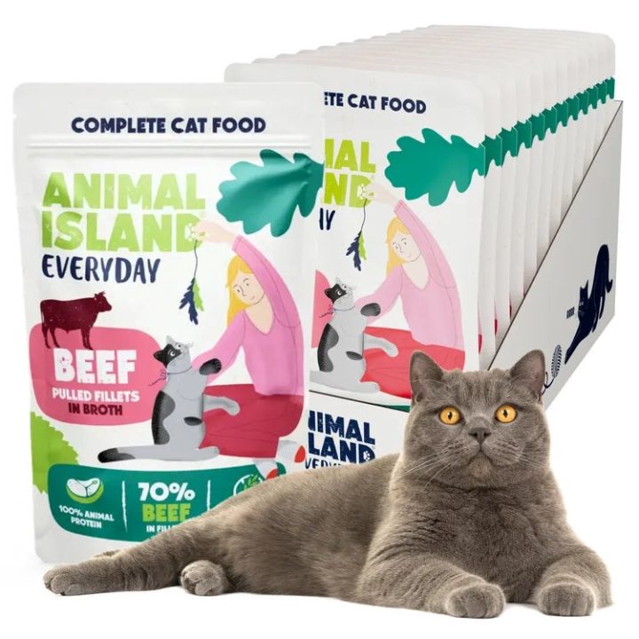 ANIMAL ISLAND Everyday Filetti di manzo in brodo - cibo umido per gatti - 12 x 85g