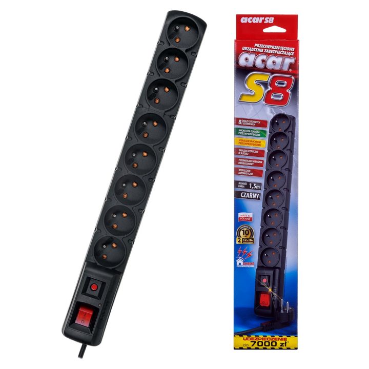 ACAR S8 prolunga 1.5 m 8 AC prese interno nero